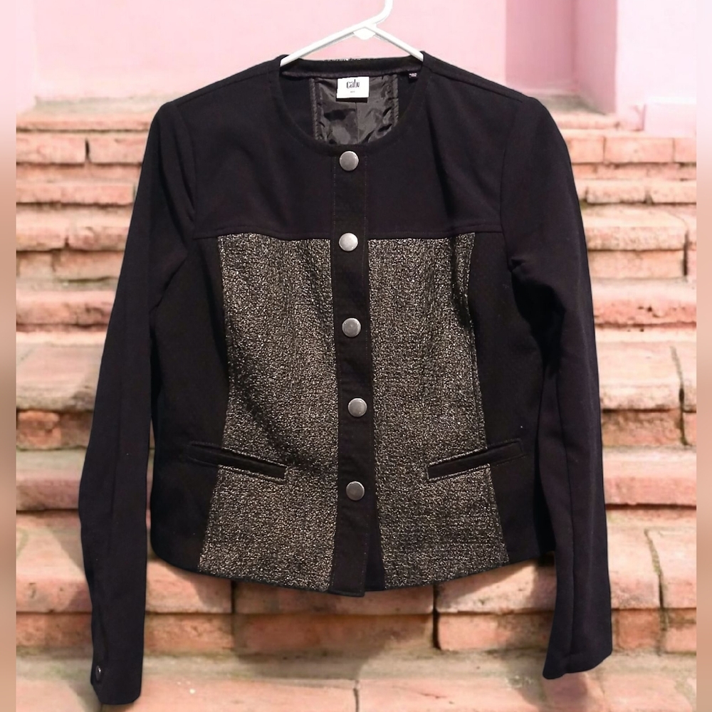Cabi Snap Front Shirt Womans size Small Snap Button Jacket Blazer Grey Black